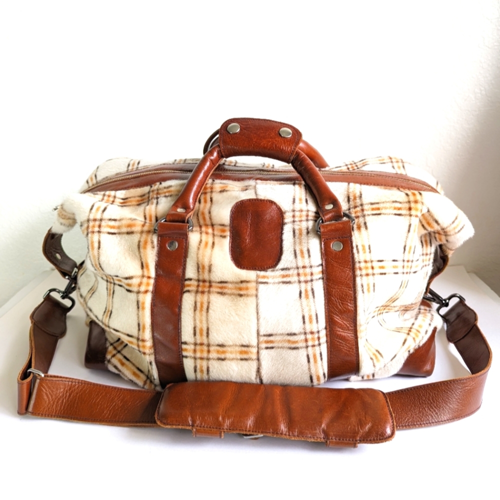 Jonathan A. Logan TRAVEL Duffel Bag Carry On Celebrity Designer 💎Fur Plaid